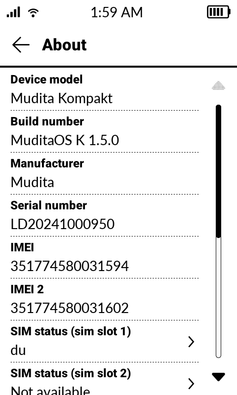 The About screen showing Build number