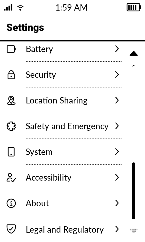 The Settings menu on the Kompakt
